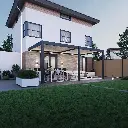 Pergola bioclimatique adossée motorisée Neo — Lames orientables et kit LED inclus