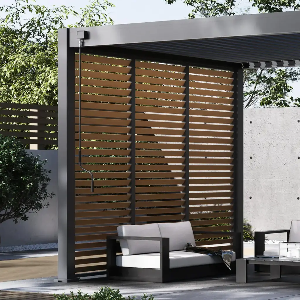 Panneau brise-vue Neo Woodlook — finition aspect bois et Anthracite pour pergola bioclimatique